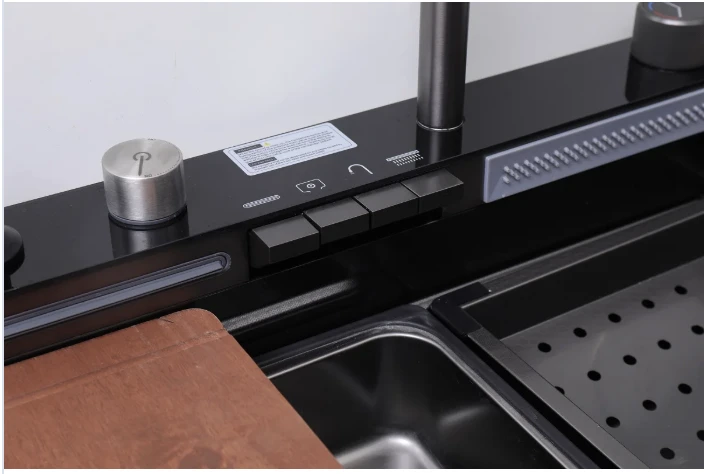 Multifunctional LED Display Kitchen Sink Undermount Stainless Steel Piano Key Waterfall Cup Washer Anti-Scratch Kitchen Faucet factory